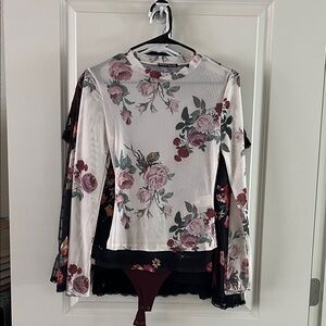 Floral Long Sleeve Top - White and Pink